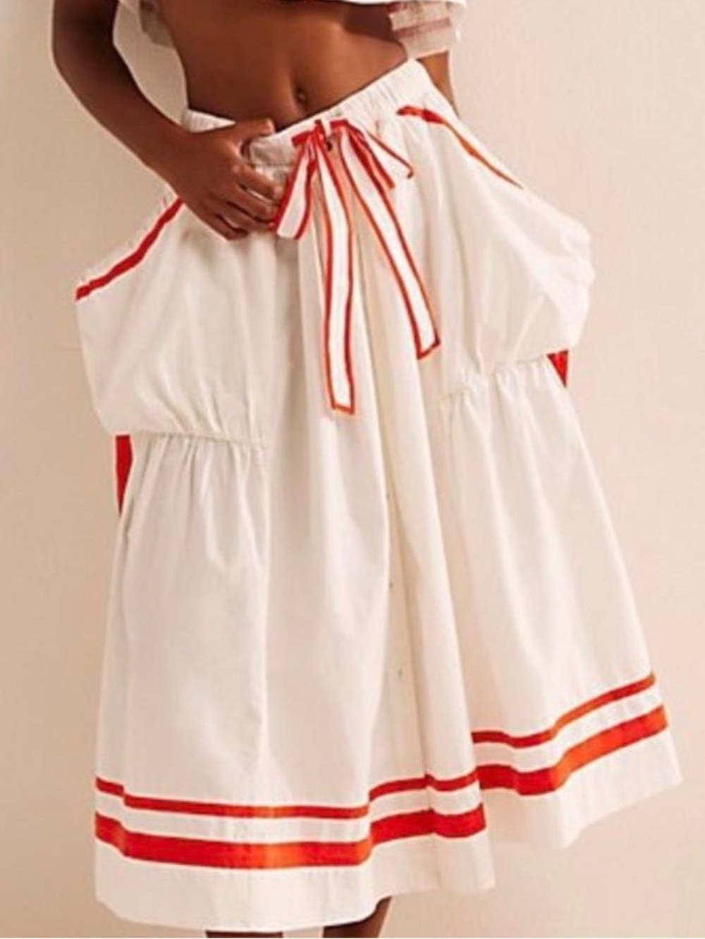 Free People White Red Fischer Button Midi Skirt Nautical Summer Boho